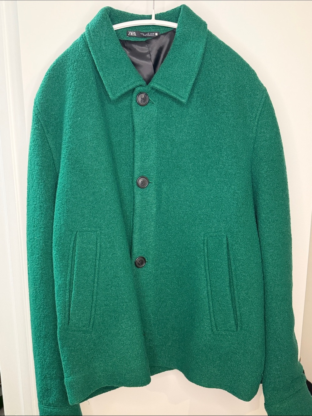 Zara Men’s Emerald Green Wool-Blend Pea Coat